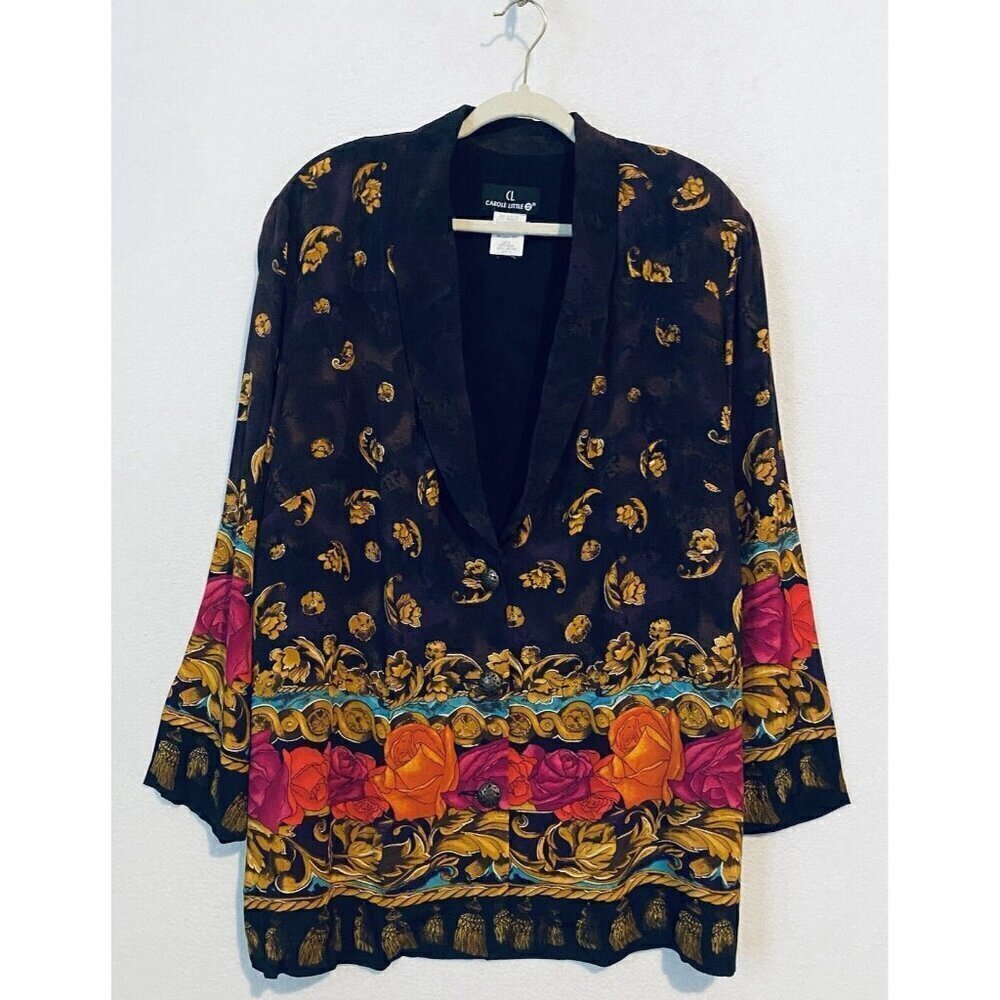Carole Little Blazer Womens 18 Boho Artsy Floral Longline Lightweight Button Up